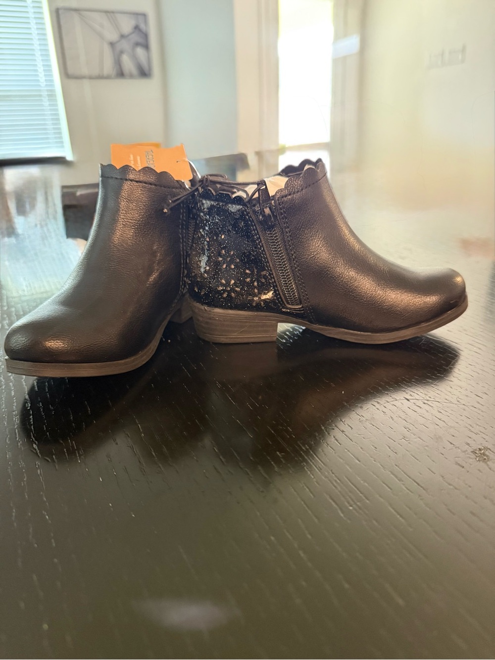 Girls Black Ankle Boots with Glitter Side Panel